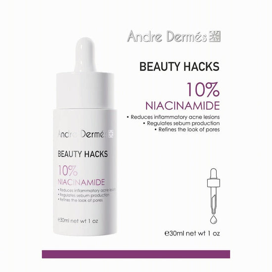 Andre Dermes - Beauty Hacks 10% Niacinamide Serum (Antioxidant, Anti - Inflammatory, Shrink Pores, Improve Firmness, Elasticity, Sebum Secretion, Long Moisturising, Spots, Dark Spots, Acne) (e30ml) AD018 - Beauty Online™ 肌齡喜源™