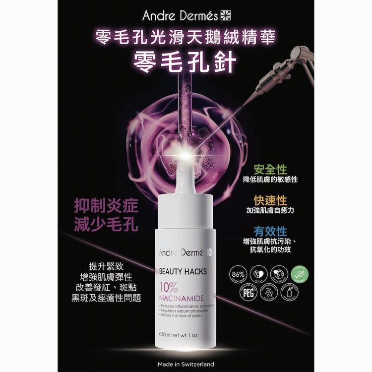 Andre Dermes - Beauty Hacks 10% Niacinamide Serum (Antioxidant, Anti - Inflammatory, Shrink Pores, Improve Firmness, Elasticity, Sebum Secretion, Long Moisturising, Spots, Dark Spots, Acne) (e30ml) AD018 - Premier Living (Enterprises) Company, Limited