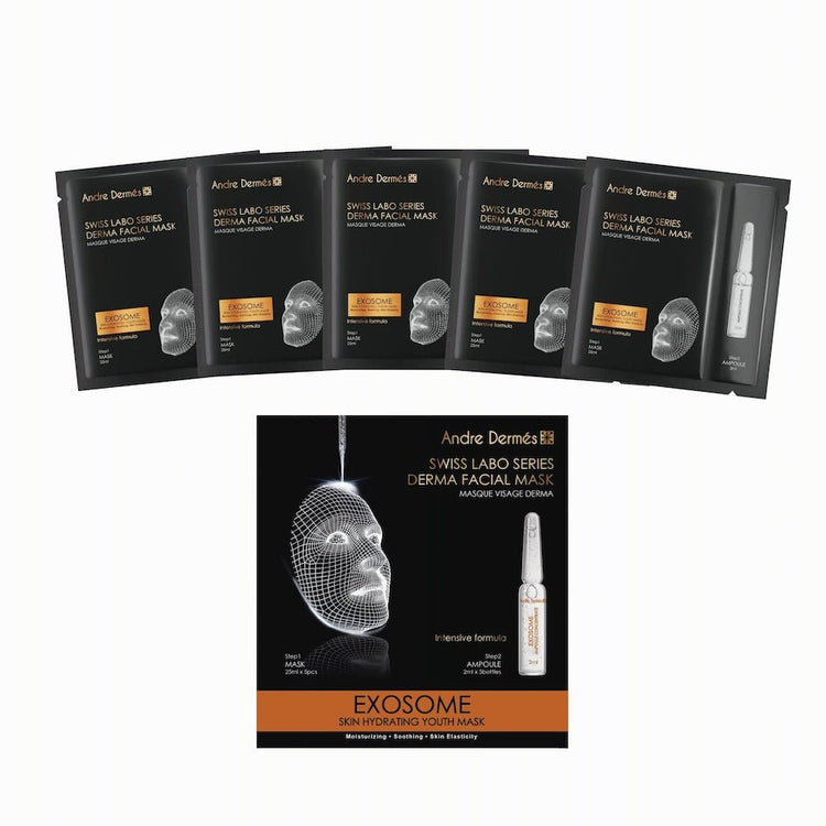 Andre Dermes - Exosome Skin Hydrating Youth Mask (Moisturising, Antioxidant, Sensitive Skin, Anti - Aging, Skin Elasticity, Soothing, Repair) (Mask: 25ml/pc x 5pcs; Ampoule: 2ml/Bottle x 5 bottles) AD022 - Beauty Online™ 肌齡喜源™