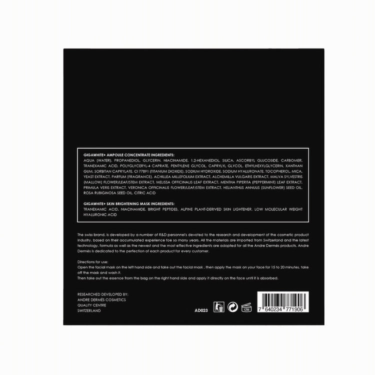 Andre Dermes - GIGA WHITE Skin Brightening Mask (Brightening, Firming, Lightens Dark Spots, Calming, Soothing, Moisturizing, Antioxidant, Repair) (Mask: 25ml/pc x 5 pcs; Ampoule: 2ml/Bottle x 5 bottle) AD023 - Beauty Online™ 肌齡喜源™