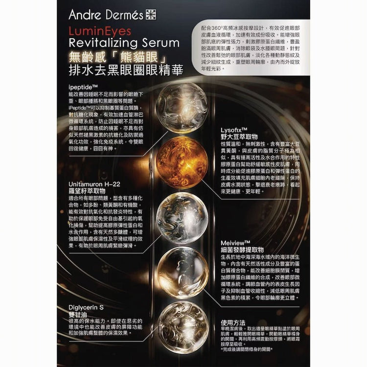 Andre Dermes - LuminEyes Revitalizing Serum (Anti - Wrinkle Aging, Firming, Lifting, Eye bags, Dark circles, Edema, Moisturizing) (e20ml) AD027 - Beauty Online™ 肌齡喜源™