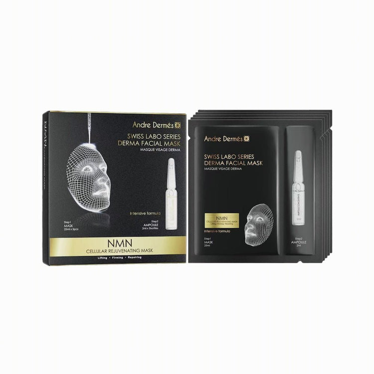 Andre Dermes - NMN Cellular Rejuvenating Mask (Moisturising, Anti - Wrinkle Aging, Firming, Lifting, Reduce Fine Lines, Tighten Pores) (Mask: 25ml/pc x 5pcs; Ampoule: 2ml/Bottle x 5 Bottles) AD021 - Beauty Online™ 肌齡喜源™
