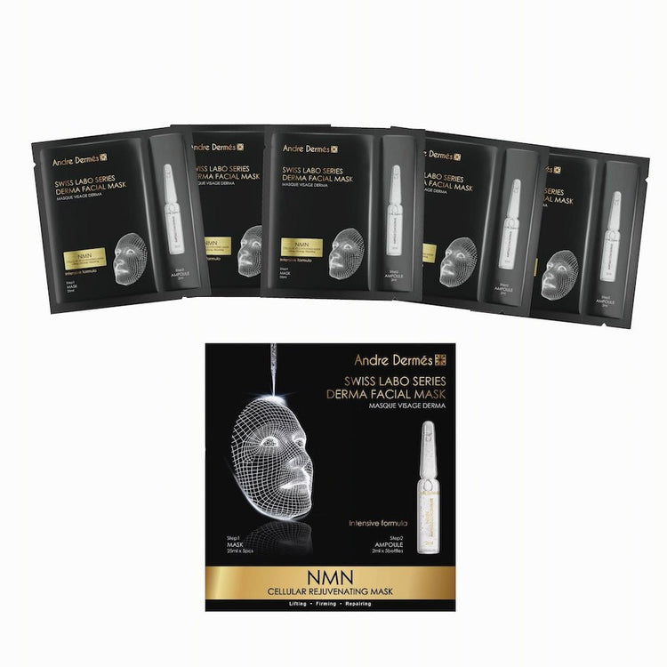 Andre Dermes - NMN Cellular Rejuvenating Mask (Moisturising, Anti - Wrinkle Aging, Firming, Lifting, Reduce Fine Lines, Tighten Pores) (Mask: 25ml/pc x 5pcs; Ampoule: 2ml/Bottle x 5 Bottles) AD021 - Beauty Online™ 肌齡喜源™