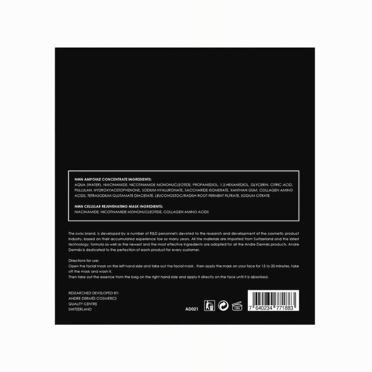 Andre Dermes - NMN Cellular Rejuvenating Mask (Moisturising, Anti - Wrinkle Aging, Firming, Lifting, Reduce Fine Lines, Tighten Pores) (Mask: 25ml/pc x 5pcs; Ampoule: 2ml/Bottle x 5 Bottles) AD021 - Beauty Online™ 肌齡喜源™