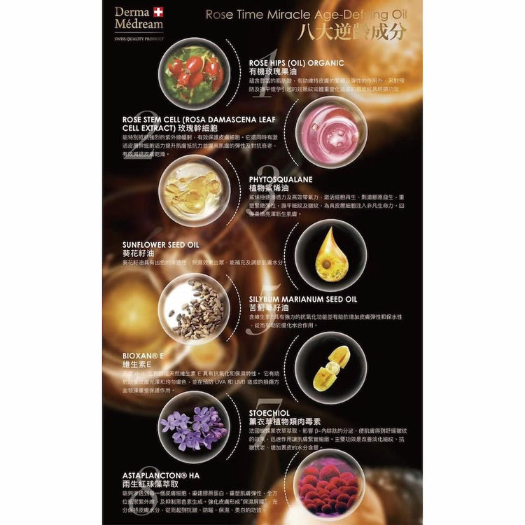 Derma Medream - ROSE Time Miracle Age - Defying Oil (Firming, Lifting, Anti - Wrinkle Aging, Antioxidant, Brightening, Hydrating) (e35ml) DM048 - Beauty Online™ 肌齡喜源™