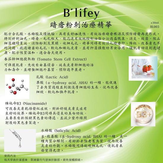 B'lifey – Swiss Acne Pimple Treatment Serum (Oil Control, Anti - Acne, Pore Minimizing, Exfoliants) (e30ml) BL003 - Beauty Online™ 肌齡喜源™