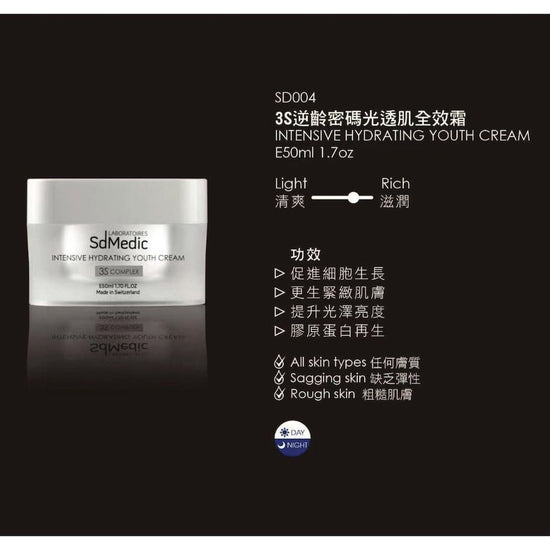 SdMedic – Intensive Hydrating Youth Cream 3S Complex (Firming, Anti - Wrinkle Aging, Moisturising, Brightening) (e50ml) SD004 - Beauty Online™ 肌齡喜源™
