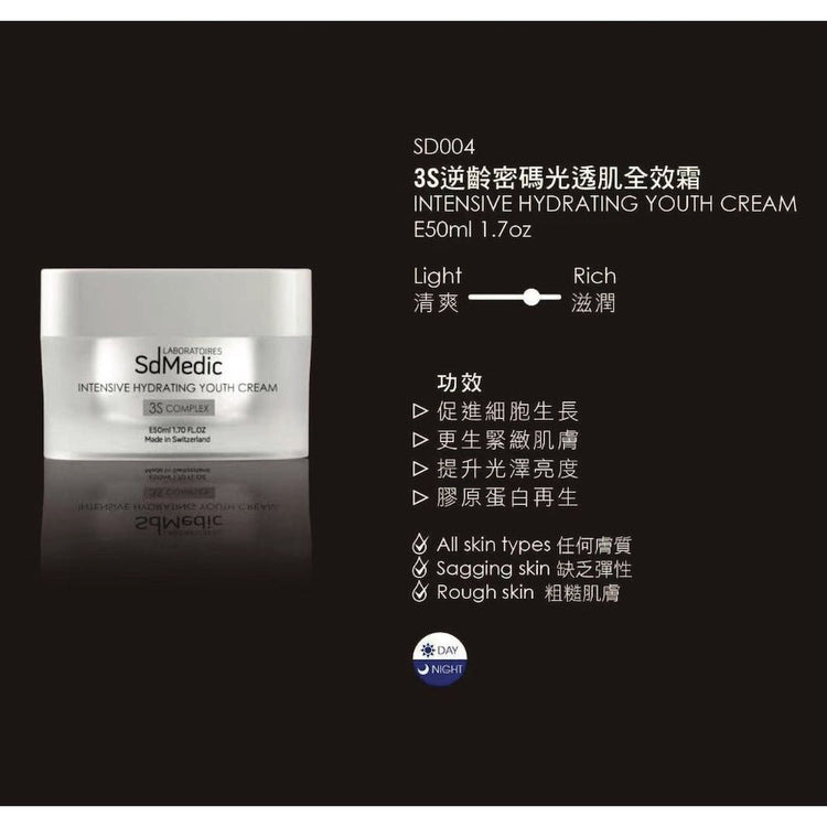 SdMedic – Intensive Hydrating Youth Cream 3S Complex (Firming, Anti - Wrinkle Aging, Moisturising, Brightening) (e50ml) SD004 - Beauty Online™ 肌齡喜源™