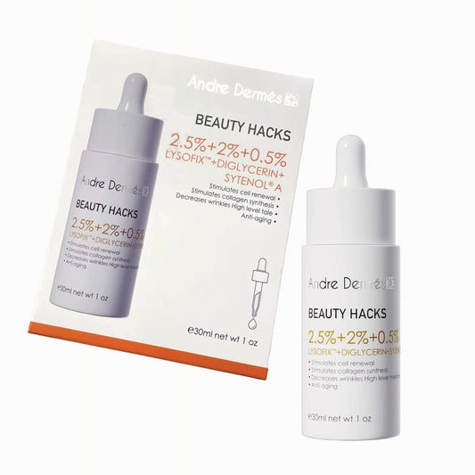 Andre Dermes - Beauty Hacks 2.5% Lysofix + 2% Diglycerin + 0.5% Sytenola Serum (Long - Lasting Moisturizing, Anit - Wrinkle Aging, Firming, Brightening, Whitening, Anti - Inflammatory, Sensitive, Antioxidant, Reduce Fine Lines, Repairing) (e30ml) AD020 - Beauty Online™ 肌齡喜源™