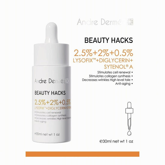 Andre Dermes - Beauty Hacks 2.5% Lysofix + 2% Diglycerin + 0.5% Sytenola Serum (Long - Lasting Moisturizing, Anit - Wrinkle Aging, Firming, Brightening, Whitening, Anti - Inflammatory, Sensitive, Antioxidant, Reduce Fine Lines, Repairing) (e30ml) AD020 - Beauty Online™ 肌齡喜源™