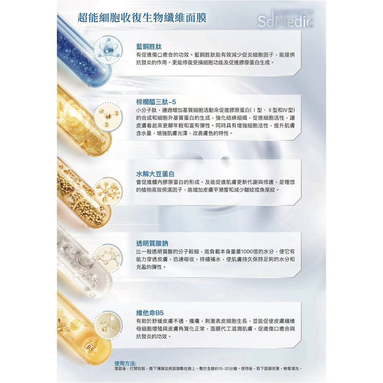 SdMedic – Premium Hyal - Filler Bio Cellulose Mask (Moisturising, Hydrating, Brightening, Pore Minimizing, Sensitive, Soothing) (e30g*6pcs One box) SD010 - Beauty Online™ 肌齡喜源™